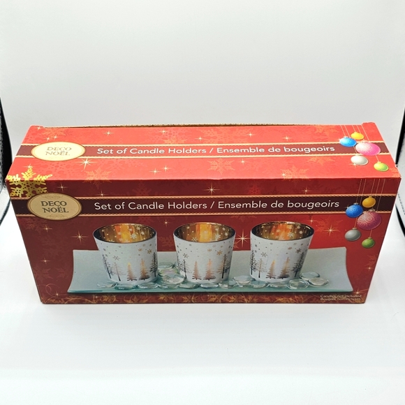 Winter Theme Candle Holder Set - Tea Lights, Glass Tray, Decorative Stones - Picture 2 of 5